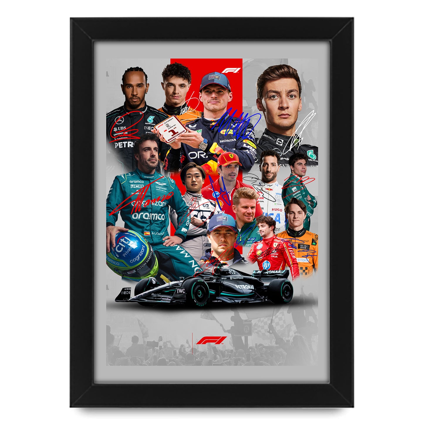 Formula 1 2024 Grand Prix Season Top 13 Drivers Signed Poster Print- Limited Edition Autograph Fan Gift – Collectible F1