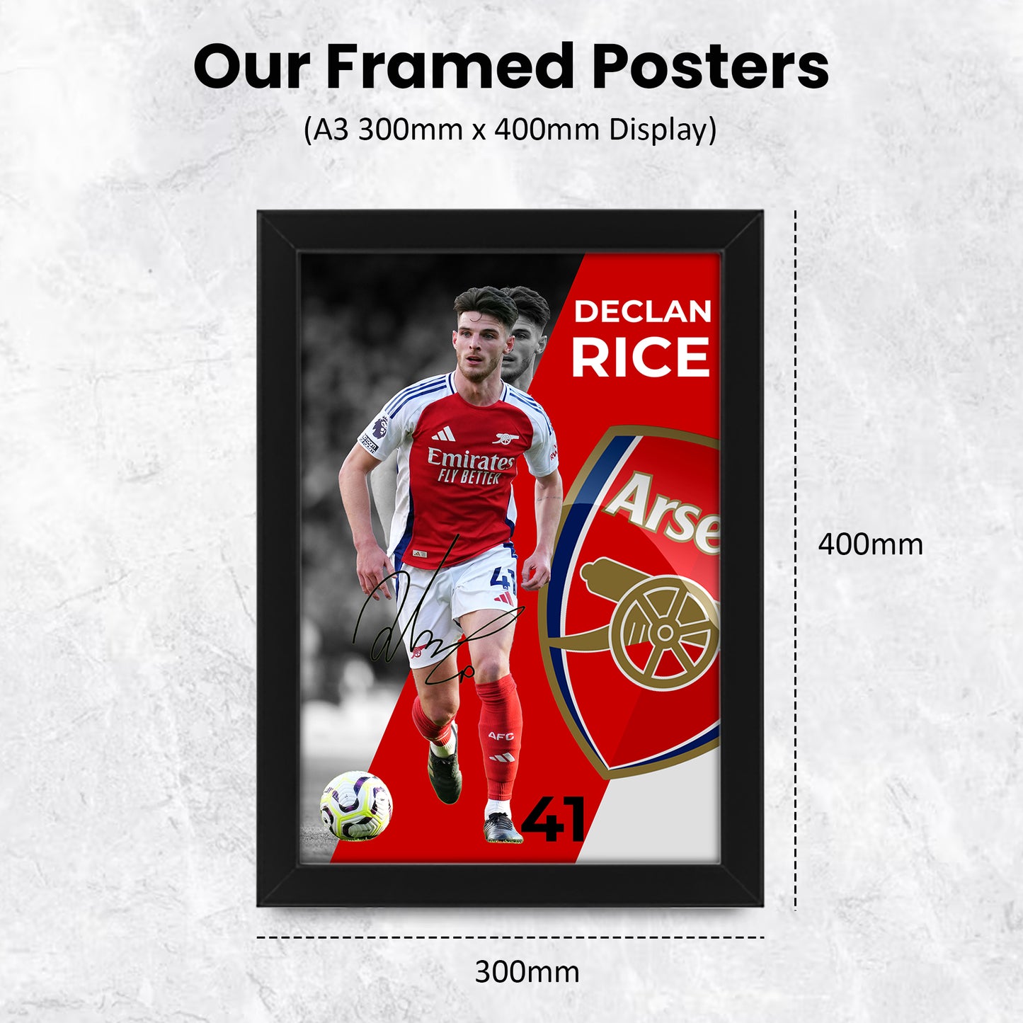 Declan Rice Signed Arsenal Football Poster - Limited Edition Autographed Memorabilia - Unique Gift for Fans