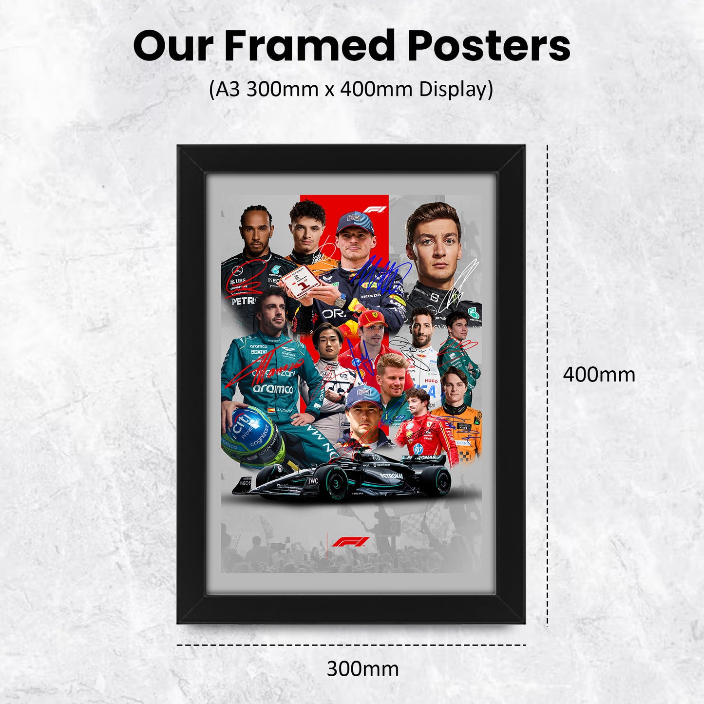 Formula 1 2024 Grand Prix Season Top 13 Drivers Signed Poster Print- Limited Edition Autograph Fan Gift – Collectible F1