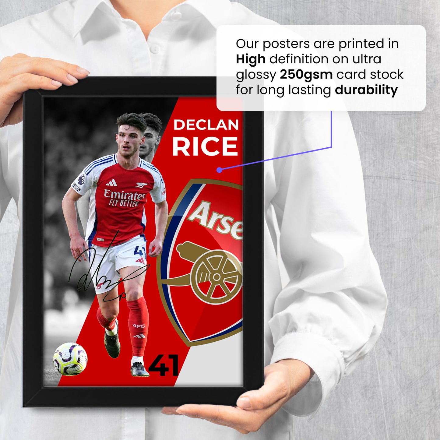 Declan Rice Signed Arsenal Football Poster - Limited Edition Autographed Memorabilia - Unique Gift for Fans