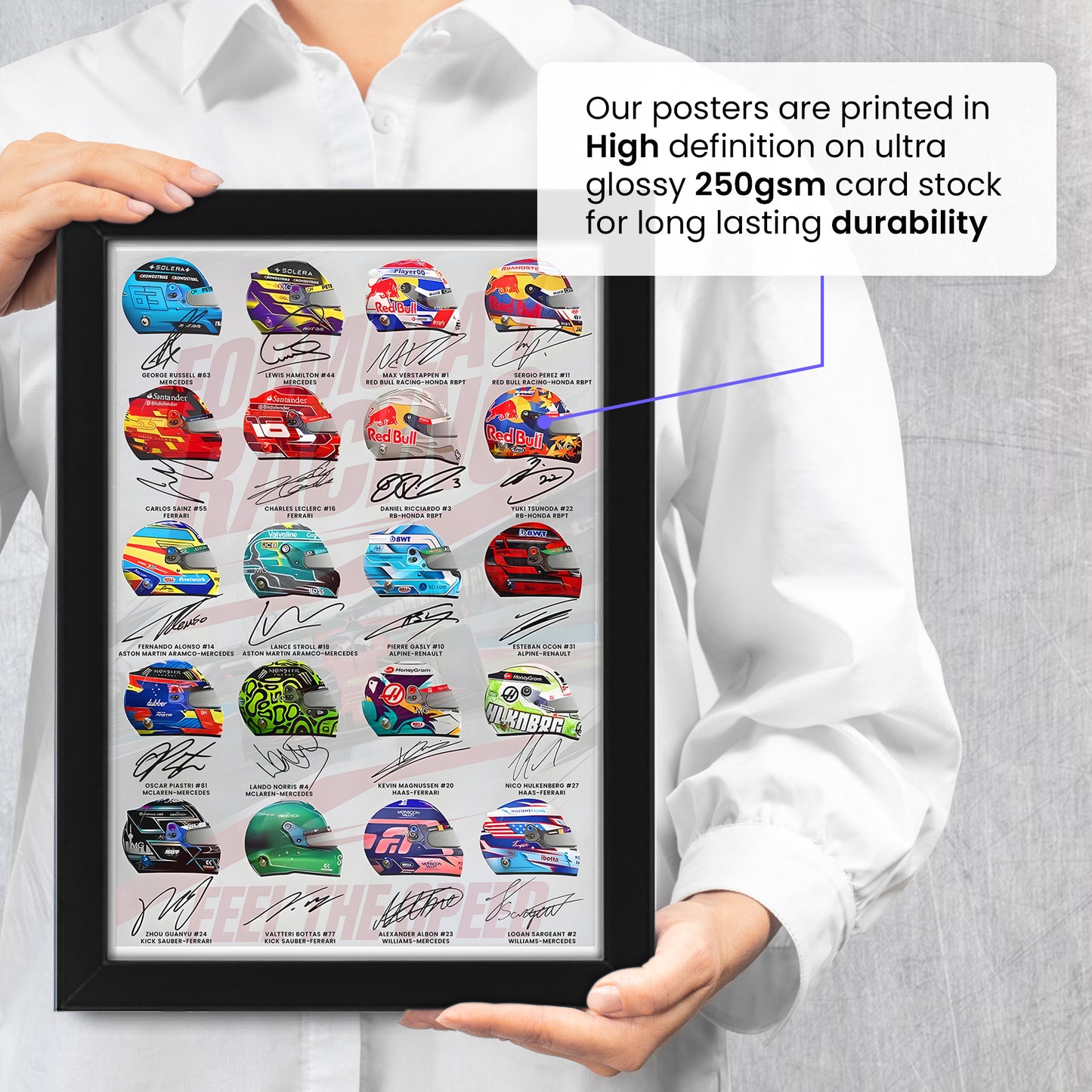 F1 Racing Drivers 2024-25 Signed Poster Print- Limited Edition Autograph Fan Gif