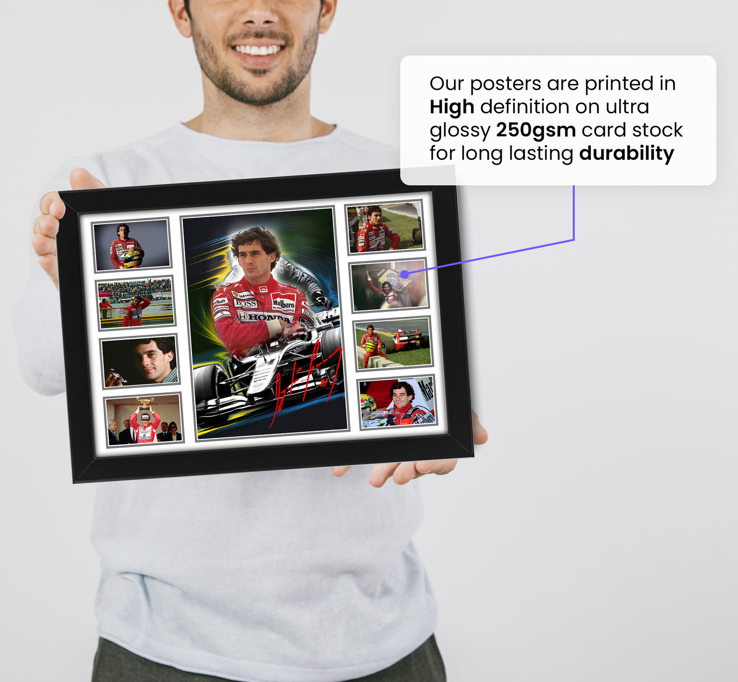 Ayrton Senna Limited Edition Poster - Autographed Print, F1 Racing Driver, Motorsports Memorabilia - Unique Gift for Fans, Collectible Artwork