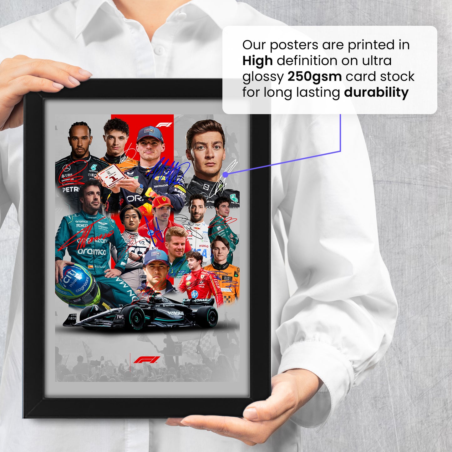 Formula 1 2024 Grand Prix Season Top 13 Drivers Signed Poster Print- Limited Edition Autograph Fan Gift – Collectible F1