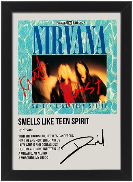 Nirvana Smells Like Teen Spirit Album Song Cover Signed Poster - Autographed Print Display, Gift for the Fan Merchandise