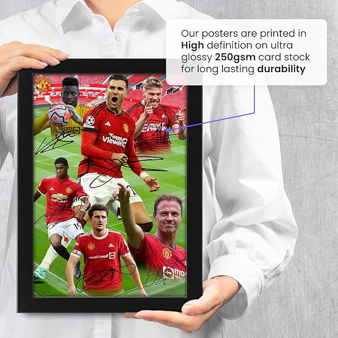 Manchester United Football Club 2024-25 Stars Merchandise Signed Poster Print- Limited Edition Autograph Football Fan Gift – Collectible Memorabilia, Man UTD FC Signed Merch
