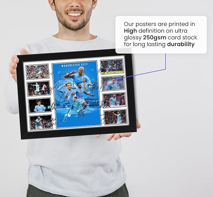 Manchester City FC 2024-25 Team Merchandise Signed Poster Print- Limited Edition Autograph Football Fan Gift – Collectible Memorabilia, Premier League Season