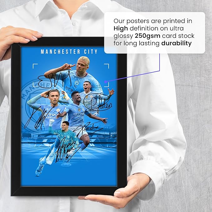 Manchester City Football Club 2024-25 Stars Merch Signed Poster Print- Limited Edition Autograph Football Fan Gift – Collectible Memorabilia, Man City FC Premier League