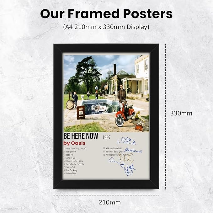 Oasis Be Here Now Signed Poster Print | Limited Edition Autograph Fan Gift | Collectible Oasis Memorabilia | Britpop 90s Music Memorabilia | Home Decor