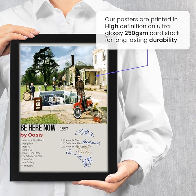 Oasis Be Here Now Signed Poster Print | Limited Edition Autograph Fan Gift | Collectible Oasis Memorabilia | Britpop 90s Music Memorabilia | Home Decor