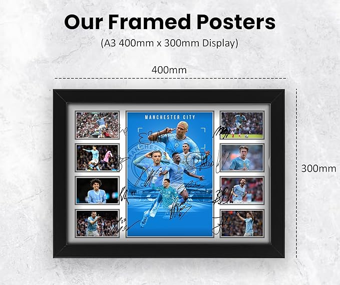 Manchester City FC 2024-25 Team Merchandise Signed Poster Print- Limited Edition Autograph Football Fan Gift – Collectible Memorabilia, Premier League Season