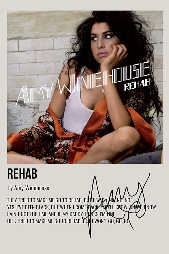 Amy Winehouse Signed Rehab Album Cover Poster - Autographed Print Display, Fan Merchandise Gift, Limited Edition Music Collectible