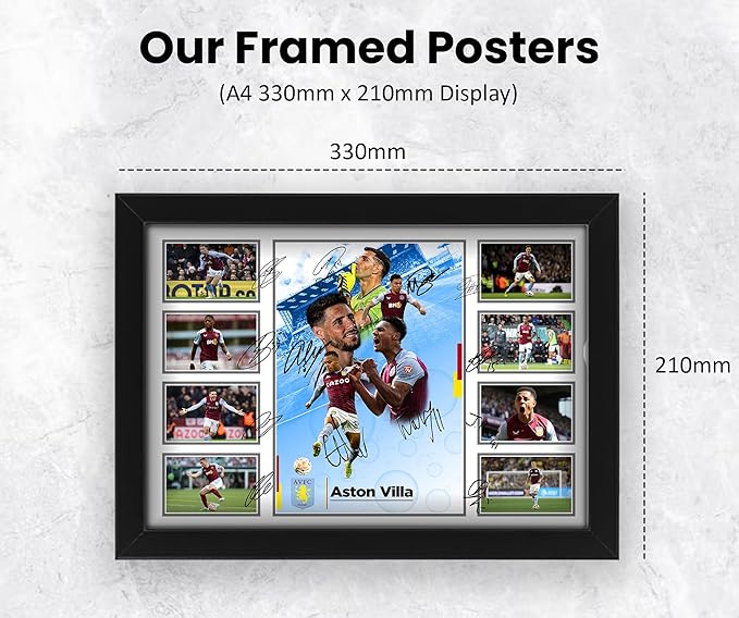 Aston Villa FC 2024-25 Team Merchandise Signed Poster Print- Limited Edition Autograph Football Fan Gift – Collectible Memorabilia, Premier League Season
