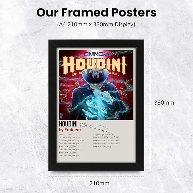 Eminem Houdini Album Signed Poster Print - Limited Edition Autograph Fan Gift - Collectible Music Memorabilia Merchandise - Wall Art Decor for Fans