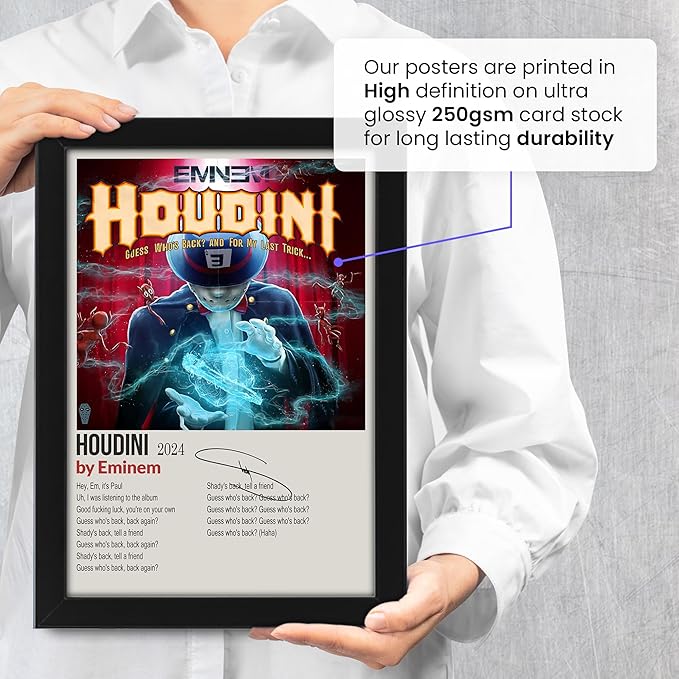 Eminem Houdini Album Signed Poster Print - Limited Edition Autograph Fan Gift - Collectible Music Memorabilia Merchandise - Wall Art Decor for Fans