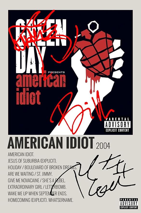 American Idiot by Green Day Album Song Cover Signed Poster - Autographed Print Display, Fan Merchandise Gift
