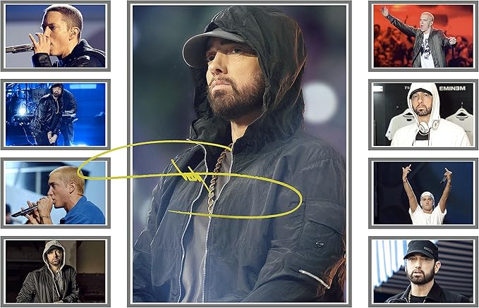 Eminem Autograph Poster Print - Limited Edition Collage Of The Music Legend - Signed Collector Merchandise For Fans And Rap Music Lovers