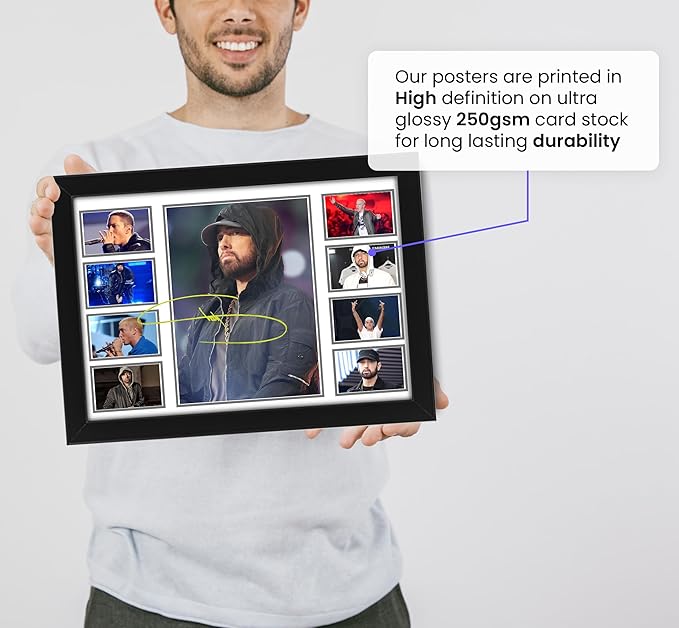 Eminem Autograph Poster Print - Limited Edition Collage Of The Music Legend - Signed Collector Merchandise For Fans And Rap Music Lovers