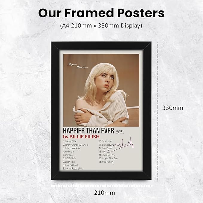 Billie Eilish - Happier Than Ever Signed Poster Print- Limited Edition Autograph Fan Gift – Collectible Memorabilia Merchandise