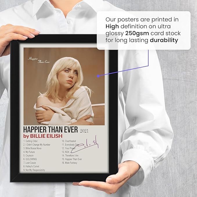 Billie Eilish - Happier Than Ever Signed Poster Print- Limited Edition Autograph Fan Gift – Collectible Memorabilia Merchandise