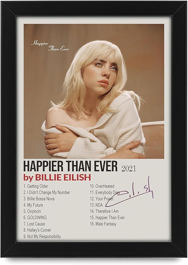 Billie Eilish - Happier Than Ever Signed Poster Print- Limited Edition Autograph Fan Gift – Collectible Memorabilia Merchandise