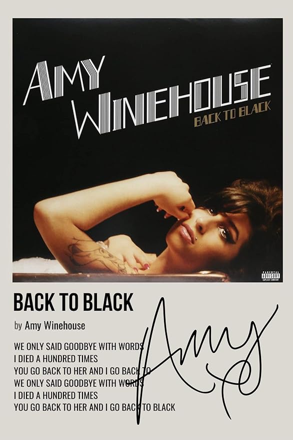 Amy Winehouse Back To Black Album Cover Signed Poster - Autographed Print Display, Fan Merchandise Gift