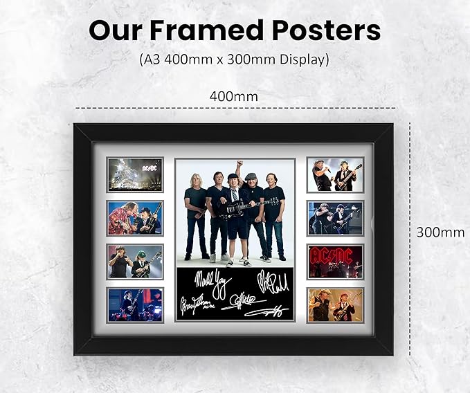 AllStarMedia ACDC Limited Edition Collage Poster Print, A4 or A3 Sizes, Premium Glossy Paper, High Resolution, Framed or Unframed