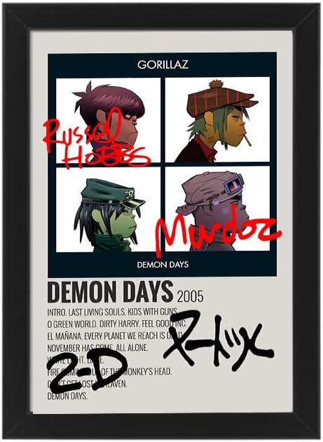 Demon Days by Gorillaz Album Song Cover Signed Poster - Autographed Print Display, Fan Merchandise Gift