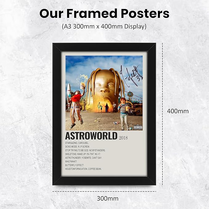 AllStarMedia Astroworld Studio Album by Travis Scott - Poster with Printed Autographs