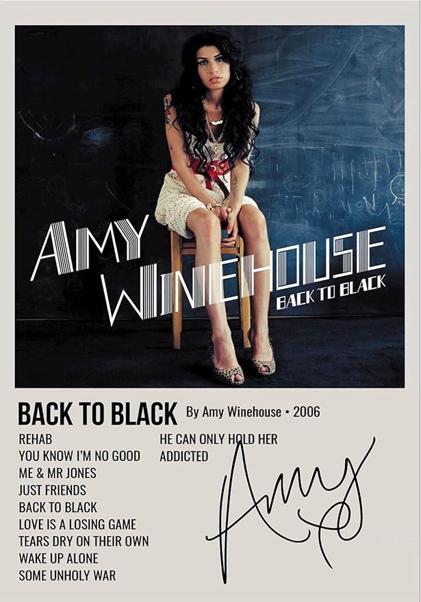 Amy Winehouse Autographed Album Cover Poster Print - Signed Back To Black Music Merchandise For Music Fans Or A Gift For Collectors