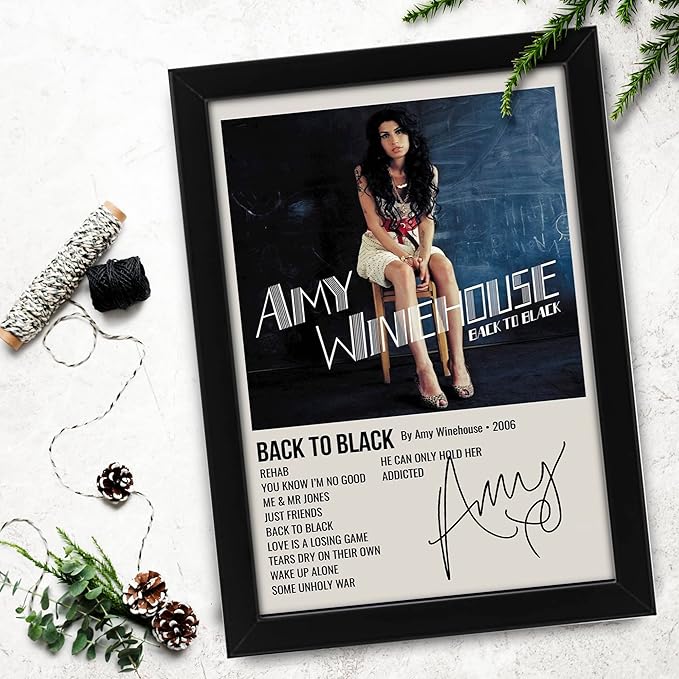 Amy Winehouse Autographed Album Cover Poster Print - Signed Back To Black Music Merchandise For Music Fans Or A Gift For Collectors