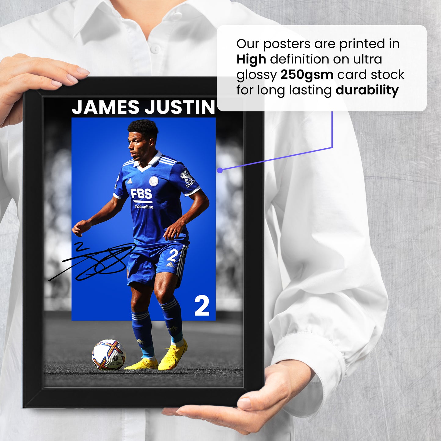 James Justin Signed Poster Print - Leicester City FC Football Memorabilia