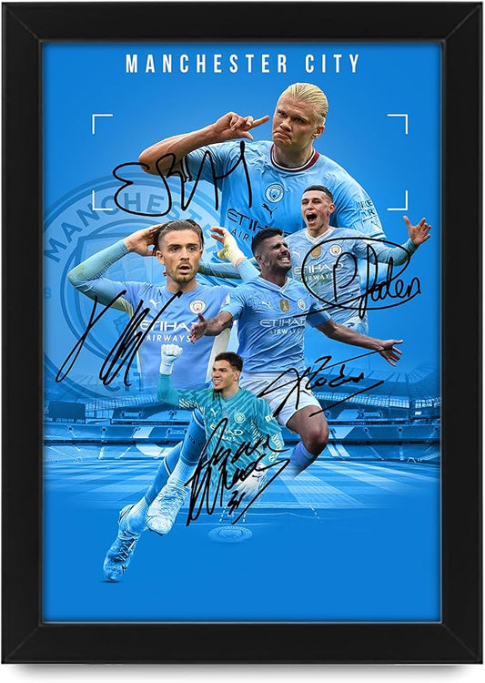 Manchester City Football Club 2024-25 Stars Merch Signed Poster Print- Limited Edition Autograph Football Fan Gift – Collectible Memorabilia, Man City FC Premier League