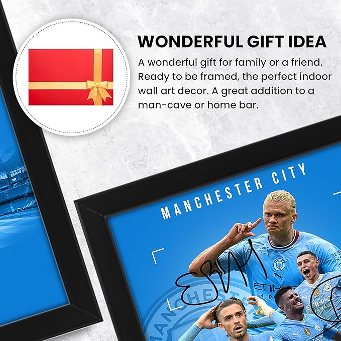 Manchester City Football Club 2024-25 Stars Merch Signed Poster Print- Limited Edition Autograph Football Fan Gift – Collectible Memorabilia, Man City FC Premier League