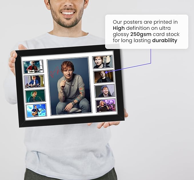Ed Sheeran Autographed Collage Poster Print - Limited Edition Music Memorabilia and Wall Decor, Music Merchandise, Unique Gifts for Home, Office, and Studio